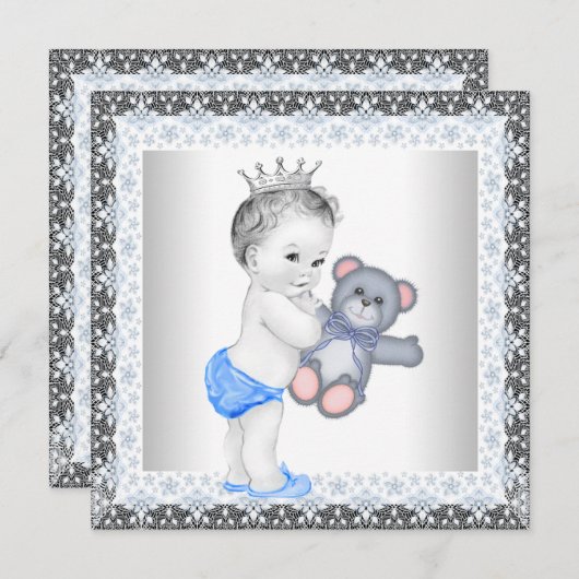 Blauw en grijs  Baby Boy Shower Kaart (Voorkant / Achterkant)