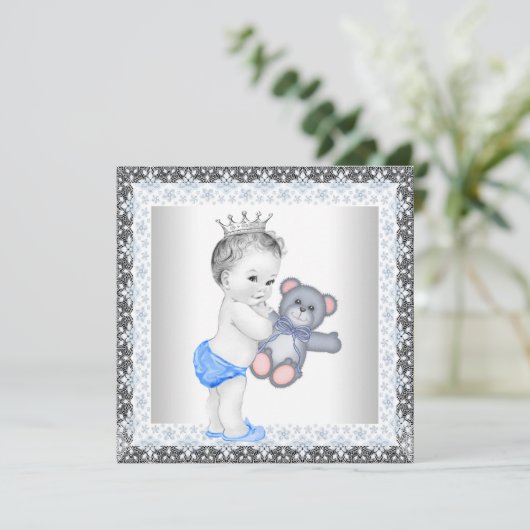 Blauw en grijs  Baby Boy Shower Kaart (Staand voorkant)