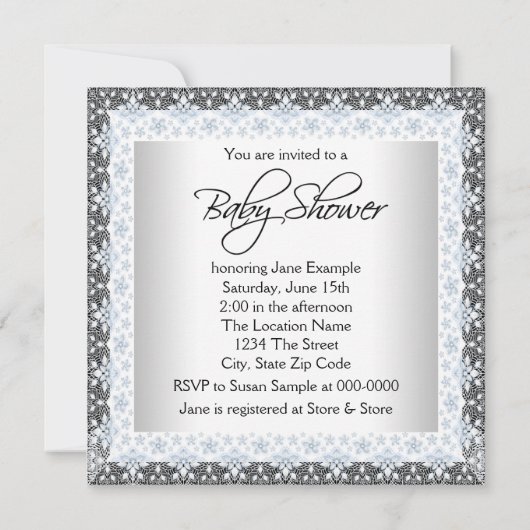 Blauw en grijs  Baby Boy Shower Kaart (Achterkant)