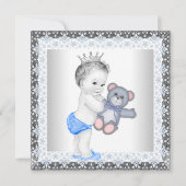 Blauw en grijs  Baby Boy Shower Kaart (Voorkant)