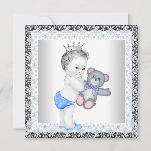Blauw en grijs  Baby Boy Shower Kaart (Voorkant)