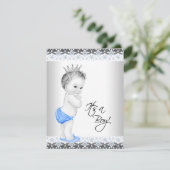 Blauw en grijs  Baby Boy Shower Kaart (Staand voorkant)