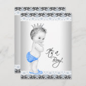 Blauw en grijs  Baby Boy Shower Kaart (Voorkant / Achterkant)