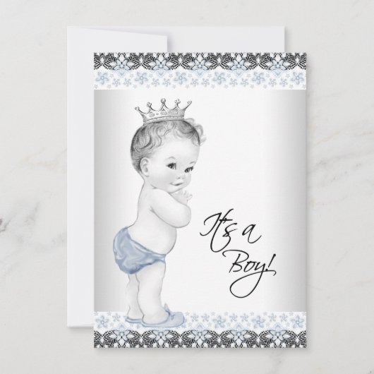 Blauw en grijs  Baby Boy Shower Kaart (Voorkant)
