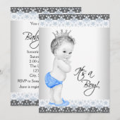 Blauw en grijs  Baby Boy Shower Kaart (Voorkant / Achterkant)