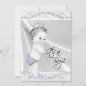 Blauw en grijs  Baby Boy Shower Kaart (Voorkant)