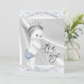 Blauw en grijs  Baby Boy Shower Kaart (Staand voorkant)