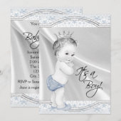 Blauw en grijs  Baby Boy Shower Kaart (Voorkant / Achterkant)
