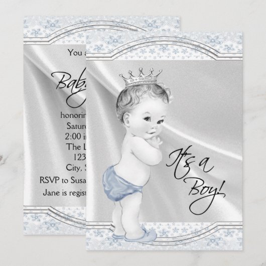 Blauw en grijs  Baby Boy Shower Kaart (Voorkant / Achterkant)
