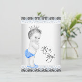 Blauw en grijs  Baby Boy Shower Kaart (Staand voorkant)