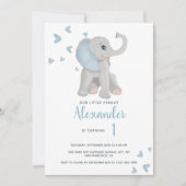 Blauw en grijs Baby Elephant 1e verjaardag Foto Kaart (Voorkant)