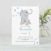 Blauw en grijs Baby Elephant 1e verjaardag Foto Kaart (Staand voorkant)
