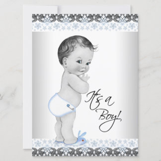 Blauw en grijs baby jongensfeest kaart