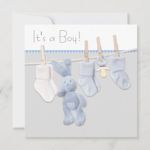 Blauw en grijs baby shower aan de waslijn kaart