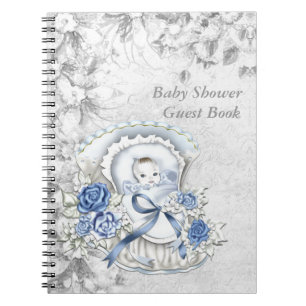 Blauw en grijs baby shower gastenboek notitieboek