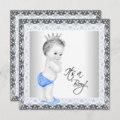 Blauw en grijs  Baby shower Kaart (Voorkant / Achterkant)