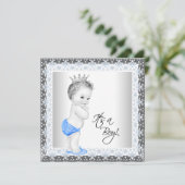 Blauw en grijs  Baby shower Kaart (Staand voorkant)