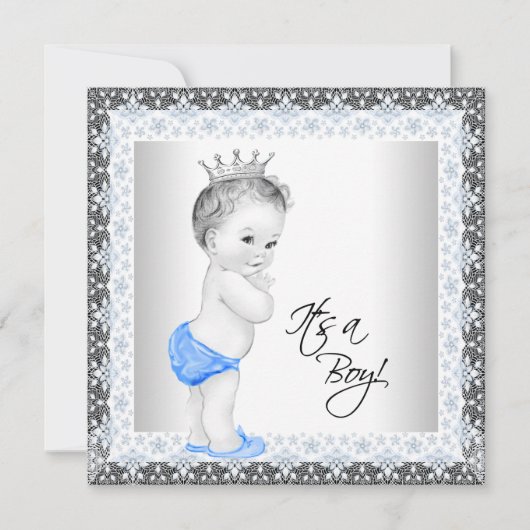 Blauw en grijs  Baby shower Kaart (Voorkant)