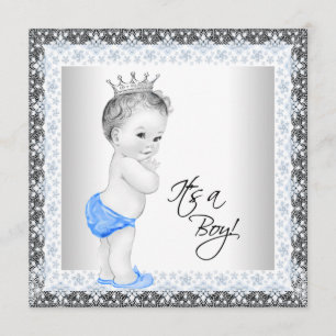 Blauw en grijs Baby shower Kaart