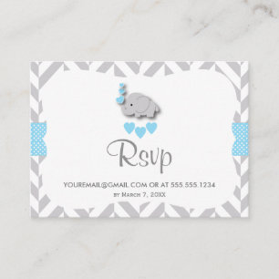 Blauw en grijs Baby shower met olifant - RSVP-e-ma Informatiekaartje