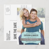 Blauw en grijs Banner Modern sparen het Briefkaart (Voorkant / Achterkant)