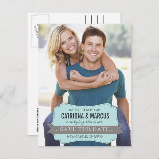 Blauw en grijs Banner Modern sparen het Briefkaart (Voorkant / Achterkant)