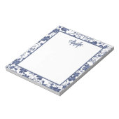 Blauw en grijs bloemmotief met monogram notitieblok (Linkerzijde)