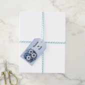 Blauw en grijs boeket op blauwe achtergrond cadeaulabel (Met Touw)