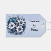 Blauw en grijs boeket op blauwe achtergrond cadeaulabel (Voorkant (Horizontaal))