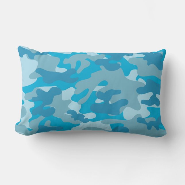 Blauw en grijs Camo-ontwerp Kussen (Voorkant)