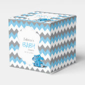 Blauw en grijs Chevron Elephant Baby shower Bedankdoosjes (Voorkant Zijde)