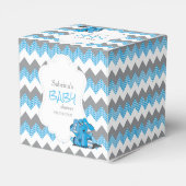 Blauw en grijs Chevron Elephant Baby shower Bedankdoosjes (Achterkant)
