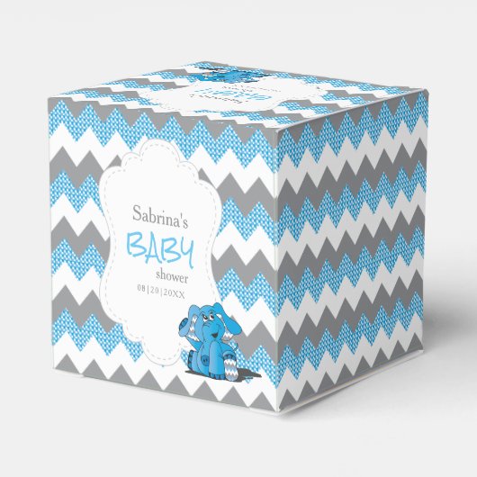 Blauw en grijs Chevron Elephant Baby shower Bedankdoosjes (Achterkant)
