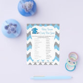 Blauw en grijs Chevron Elephant Baby shower | Spel Flyer (Enkel)