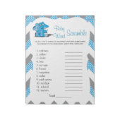 Blauw en grijs Chevron Elephant Baby Word Game 2 Notitieblok (Linkerzijde)