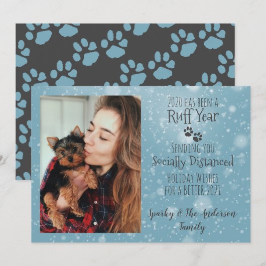 Blauw en grijs, Dog schildert Drukken Ruff Jaar Va Feestdagenkaart (Voorkant / Achterkant)