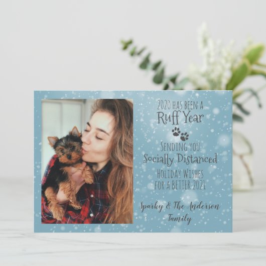 Blauw en grijs, Dog schildert Drukken Ruff Jaar Va Feestdagenkaart (Staand voorkant)