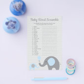 Blauw en grijs Elephant Baby shower Word Scramble Flyer (Enkel)