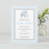 Blauw en grijs ellephant Baby Shower Chevron Kaart (Staand voorkant)