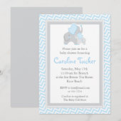 Blauw en grijs ellephant Baby Shower Chevron Kaart (Voorkant / Achterkant)