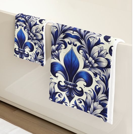Blauw en grijs Fleur de lis Bad Handdoek