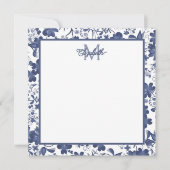 Blauw en Grijs Floral Monogram Notitiekaartje (Voorkant)