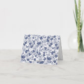 Blauw en Grijs Floral Monogram Notitiekaartje (Achterkant)
