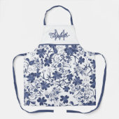 Blauw en Grijs Floral Monogram Schort (Voorkant)