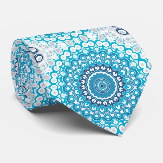 Blauw en grijs gekleurd medaillonpatroon stropdas (Opgerold)