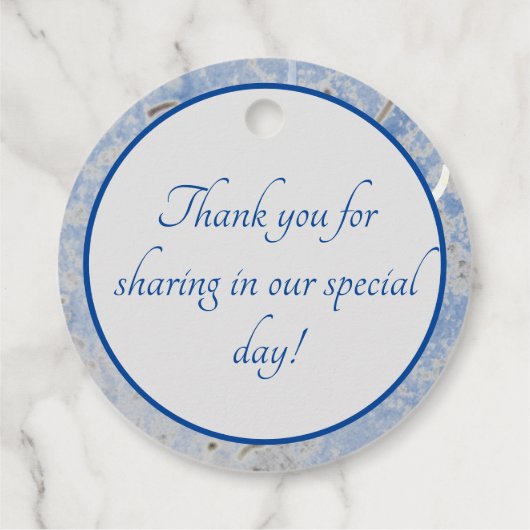 Blauw en Grijs Gemarmerd Monogrammed Bedankjes Labels (Achterkant)