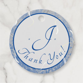 Blauw en Grijs Gemarmerd Monogrammed Bedankjes Labels
