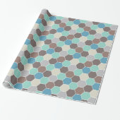 Blauw en grijs geometrisch cadeaupapier (Uitgerold)