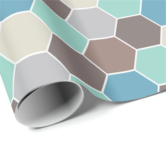 Blauw en grijs geometrisch cadeaupapier (Rol Hoek)