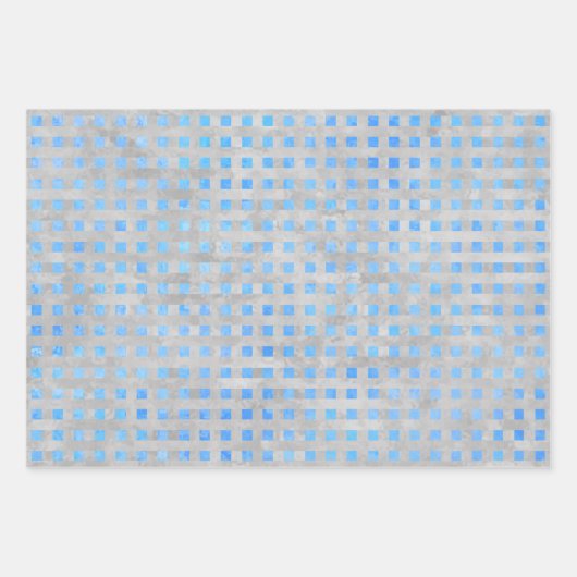 Blauw en grijs Geometrisch Inpakpapier Vel (Voorkant 3)